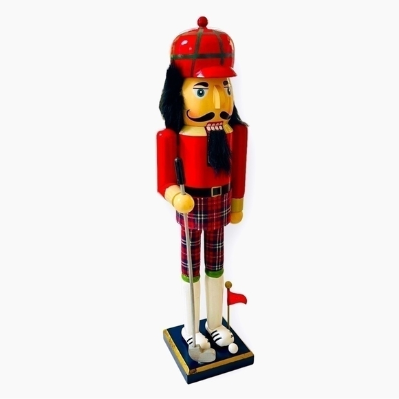 Other - Holiday Home Irish Nutcracker Golfer Statue Wood Handmade Checkered Soldier Toy